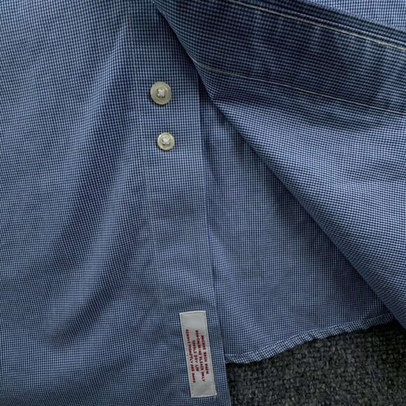 Brooks Brothers Button Up Shirt Men Cotton Blue Houndstooth 16 34/35 Traditional - Picture 11 of 13